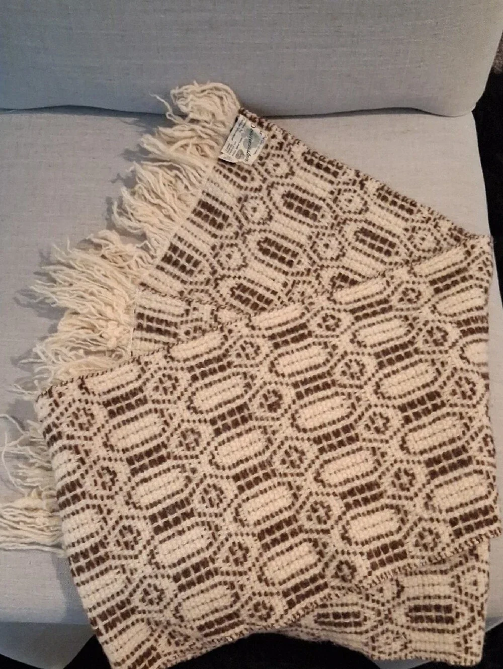 DownEast Cream and Brown Patterned Fringe Scarf